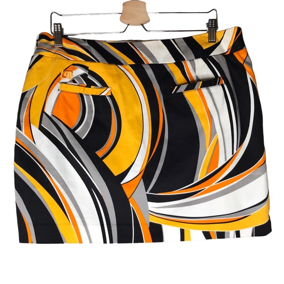Women's 12 Loudmouth Ladies Golf Skort Skirt Geometric Swirls Yellow Black Lined - Picture 6 of 9